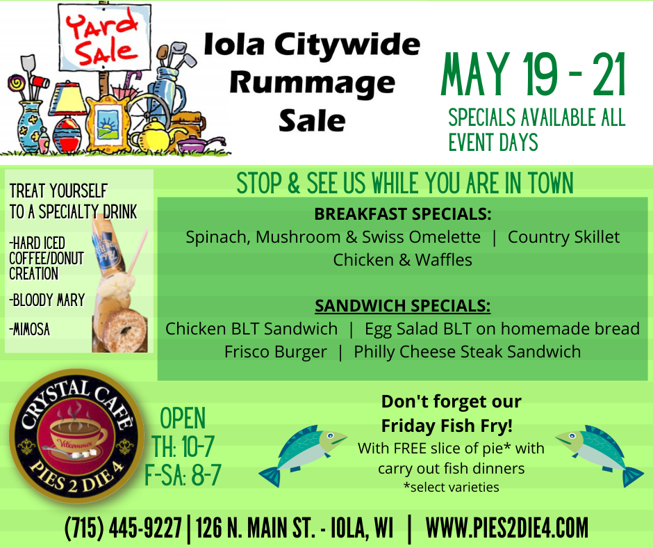 IOLA CITY WIDE RUMMAGE SALE Crystal Café